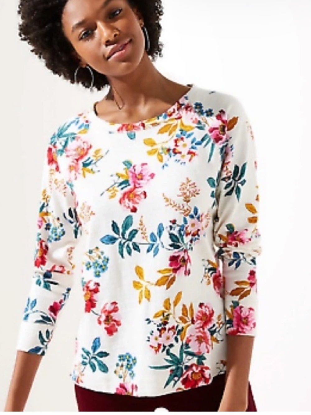 LOFT Floral Crewneck Raglan Sleeve Sweatshirt Size Medium
